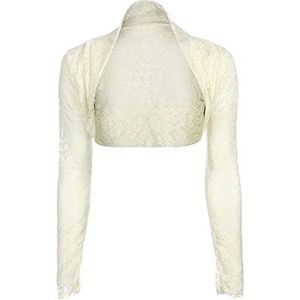 Nieuwe Womens Plus Size Lange Mouw Kant Bolero Bijgesneden Shrug Dames Top 14-28, Wit, 42