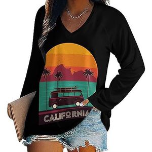Retro California Beach Surfer Vrouwen Casual Lange Mouw T-shirts V-hals Gedrukt Grafische Blouses Tee Tops 3XL