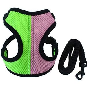 Dual Colour Splice Harnas En Puppy Leash Set Ademende Nylon Small Dog Harness For Chihuahua Pug Teddy Daily Walking (Color : Pink Green, Size : XL)
