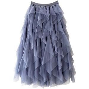 DorkasDE Damesrok met plooien, slanke rok, mesh, hoge taille, elastische taille, zomerrok, grijs, Taille 60/80 cm