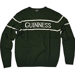 Gezellige trui met witte lijnen en Guinness inscriptie design, comfortabele flessengroene sweater voor heren, grijs, S