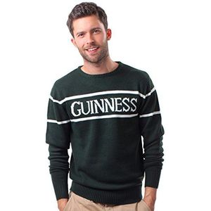 Gezellige trui met witte lijnen en Guinness inscriptie design, comfortabele flessengroene sweater voor heren, grijs, S