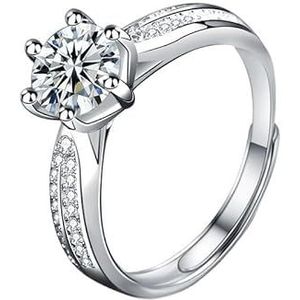 925 Zilveren Prinses Kroon Zes Klauw Ring Vrouwen Moissanite Simulatie Diamanten Ring Sieraden (Color : 1 carat (open), Size : 5white Golden)