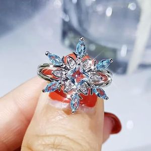 925 zilveren klassieke sneeuwvlok ring blauwe zirkoon bruiloft sieraden Set vrouwelijke Earring ketting Ring driedelige partij verjaardagscadeau