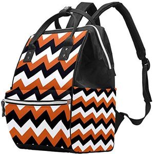 Multifunctionele grote baby luiertas rugzak,Zwart oranje Chevron Halloween patroon,Luiertas Travel Back Pack voor mama en papa