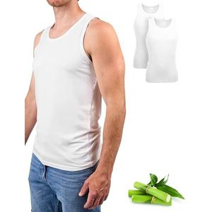 Basic Treasure Set van 2 onderhemden voor heren, tanktop voor heren, extra zacht bamboekatoen, onderhemden voor heren, zwart of wit, wit, L