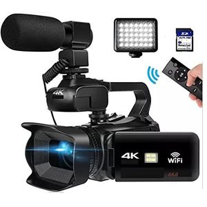 Digitale Camera, Volledige 4K 60FPS Vintage Camcorder for Live Streaming Vlog 18X 64MP Video Camera AF Digitale Recorder Scherm Draaien(With 32G SD Card,With MIC Light)
