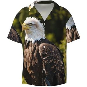Flying Eagle Print Button Down Shirt voor heren, korte mouwen, casual shirt voor heren, zomer, zakelijk, casual overhemd, Zwart, 3XL