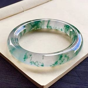 Jade armbandjade, damesarmbanden Birmese natuurlijke ronde jade armband for vrouwen groene ijs drijvende bloem jadeïet armband echt met certificaat (Color : 12mm_60mm)