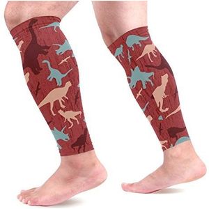 EZIOLY Vintage dinosaurus sport kalf compressie mouwen been compressie sokken kuitbeschermer voor hardlopen, fietsen, moederschap, reizen, verpleegkundigen