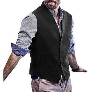 Dvbfufv Herenvesten Tweed Kostuum Vest Jas Steampunk Zakelijk Vest voor Heren Bruiloft Zwart XL