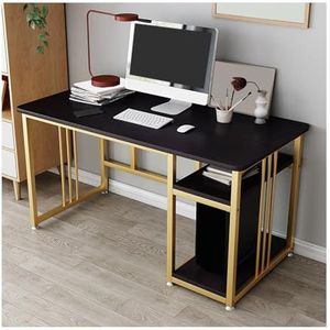 Table，Simple Desk，double-layer storage design, wide desktop, suitable for a variety of scenarios(Black+Gold)