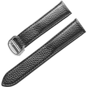 LQXHZ Riem Leren Horlogeband Litchi Zacht Leer Heren Riem Dames' Bandje Compatibel Met Cartier Tank London Blue Watch-accessoires (Color : Black silver buckle, Size : 15mm)