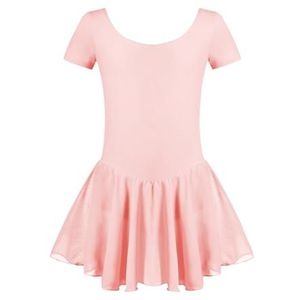 Untlet Balletjurk meisjes kinderen korte mouwen balletpak ballet tricot korte mouwen body met chiffon wikkelrok kinderen balletkleding dansjurk dansbody, lichtroze, 110