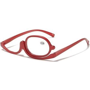 SHXSYN Vergrootglas, make-up leesbril, gepersonaliseerde eendelige roterende damesmake-upbril, modieuze leesbril met hoge resolutie, Pearlescent Red, 4.00