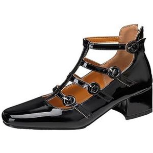 Vrouwen Hoge Hakken 2025 Vierkante Zehenblok Hak Enkele Schoenen Geschikt Voor Bruiloft Party Werk(Black,34EU)
