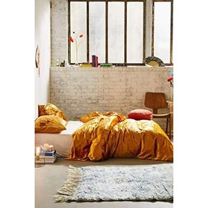 Ultra luxe geplet fluwelen dekbedovertrek, Boheems beddengoed, stijlvol dekbedovertrek, ivoorkleur (goud, tweepersoons)