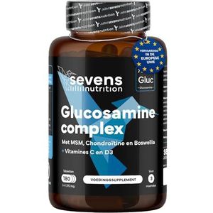 Glucosamine, Chondroïtine en MSM - Supplement voor gewrichten kraakbeen en botten - Natuurlijke ontstekingsremmer - 180 capsules hoge dosering - Met Boswellia + vitamine C en D3 - Sevens Nutrition