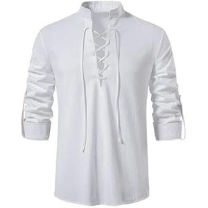 Linen Shirts Men Men'S Casual Blouse Cotton Linen Shirt Long Sleeve Tee Shirt Spring Autumn Vintage Yoga Shirts-White-Us M