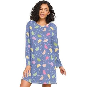 LI ZHI XIN Nachthemd voor dames, lange mouwen, nachthemd, nachthemden voor dames, slaapkleding, ronde hals, losse grote maten, nachtkleding, XXXL, kleurrijke parapluafbeelding, Meerkleurig, S