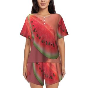 EdWal Rode Watermeloen Print Vrouwen Pyjama Sets Lounge Wear Set Zachte Loungewear Korte Mouwen Pjs En Shorts, Zwart, S