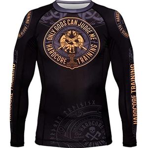 Hardcore Training Heren Rash Guard Compressie Lange Mouw Jiu Jitsu, MMA No-Gi, Strakke BJJ Grappling Base Layer Combat, Zwart/Oranje, XL