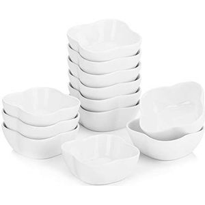 MALACASA Ramekins Set van 12, 75ML Porseleinen Dipping Bowls Kleine Creme Brulee Ramekins Soufflé Gerechten Bakschaal Saus Schotel, Oven Veilig, Ivoor Wit