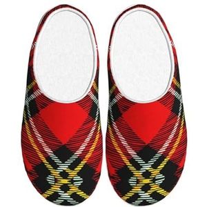 EdWal Geruite rode en zwarte print winter warme pantoffels indoor anti-slip pluche pantoffels ontspannen thuis voor vrouwen mannen, Zwart, 37.5 EU