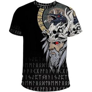 Zomer Viking Odin Fenrir Tattoo T-shirt – Unisex 3D Digitaal Bedrukte Viking Krijger Vegvisir Rune Casual Korte Mouwen – Celtic Pagan Beach Party Quick Dry Top (Color : Odin, Size : 3XL)