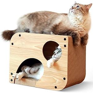 FUKUMARU Kattenkrabberlounge, 40 x 20 x 33,4 cm, verticaal en horizontaal kartonnen kattenhuis, kattenkrabpaal voor binnenkatten als tunnel en bank