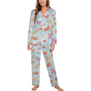 Leuke Vlinders Lange Mouw Pyjama Sets Voor Vrouwen Klassieke Nachtkleding Nachtkleding Zachte Pjs Lounge Sets