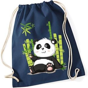 Gymtas voor kinderen, motief Panda Paul met bamboe, schoenenzak, sportrugzak, jute tas om aan te trekken, voor meisjes en jongens, stoffen tas met koord voor school, kleuterschool, vrije tijd, donkerblauw