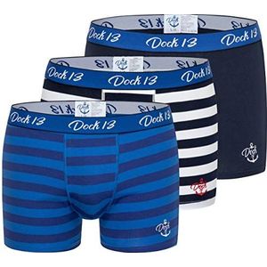 Dock13 Boxershorts voor heren, maritiem, set van 3 boxershorts voor heren, donkerblauw, M