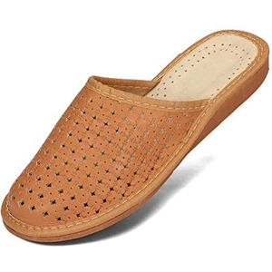 BAWAL Sloffen Dames Pantoffels Leder Echt Leer/Ecologisch Leer Slippers mit Wol Beige Rood Bruin 36-41 EU (38, Bruin 1, numeric_38)