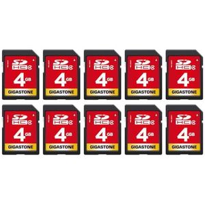 GIGASTONE SD Card 4GB 10-Pack SDHC met 10x Mini-case, Geheugenkaart voor Full HD Video Canon Nikon Sony Pentax Kodak Olympus Panasonic Digital Camera, 80MB/s C4 Class 4