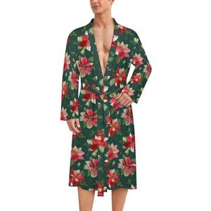 Vintage kerstster bloemen badjas voor heren, zachte badjas pyjama nachtkleding loungewear ochtendjas met riem, L