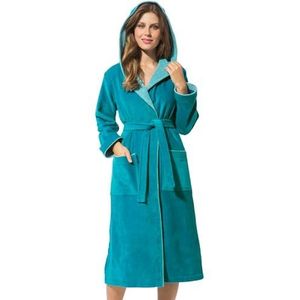 Morgenstern dames luxe kamerjas met capuchon velour van puur katoen turkoois S