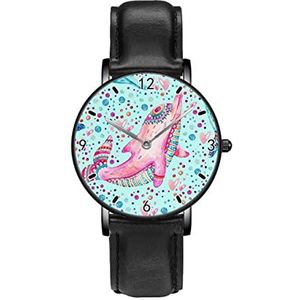 Aquarel Mooie Dolfijnen Met Bellen Horloges Persoonlijkheid Business Casual Horloges Mannen Vrouwen Quartz Analoge Horloges, Zwart