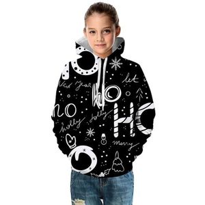Fucouture Little Boys Girls Kids Hooded Unisex Sweatshirt 3D Kerst Brief Gedrukt Pullover Hoodie voor Meisjes Jongens met Pocket Xmas Outfits Tiener 3-14 Jaar (zwart, 13-14 jaar)