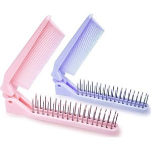 RHOS 2-delige opvouwbare haarkam, draagbare opvouwbare kamborstel voor op reis - kleine compacte opvouwbare haarborstel voor portemonnee, tassen - dubbele kop zakformaat opvouwbare kamset voor