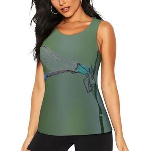 Dames zomer gym tank tops libelle print - ronde hals atletisch vest slim fit workout mouwloos top voor yoga hardlopen, 3 D, S