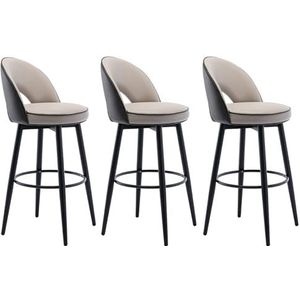 Barkrukken set van 3, toonhoogte 360° draaibare barkrukken met rug, PU-lederen barstoelen met stalen poten en voetsteun, voor aanrecht restaurant lounge pub (kleur: grijs kaki, maat: 62 cm