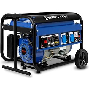 EBERTH Noodstroomaggregaat 2200 watt, Stroomaggregaat met chassis, 5,5 pk benzinemotor, 4-takt, 1-fase, 2x 230V, 1x 12V, automatische spanningsregelaar AVR, oliepeilbeveiliging, brandstofmeter