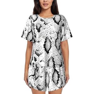 EdWal Snake Skin Zwart-wit Print Vrouwen Pyjama Sets Lounge Wear Set Zachte Loungewear Korte Mouwen Pjs En Shorts, Zwart, XL