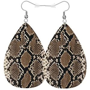 Oorbellen Snake Skin Wild Brown Animal Snake Print Lederen Lichtgewicht Blad Dangle Leuke Oorbellen Teardrop Oorbellen, Eén maat, Pu Kunstleer