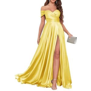 BRIGOW Satijnen bruidsmeisjesjurken voor dames, met split, galajurken, lange cocktailjurk, grote maten, Geel, 32