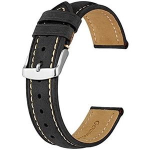 Anbeeren 14mm -24mm horlogeband, retro lederen horlogeband, vintage vervanging armband geschikt for mannen vrouwen, gepolijste gesp (Color : Black Gray, Size : 22mm)