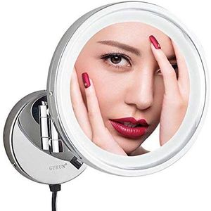 FJMMSJPVX Aan de muur gemonteerde make-up spiegel, 21,5 cm verchroomde verlichte opvouwbare messing badkamer spiegel eenzijdige vergroting (kleur: 3x)