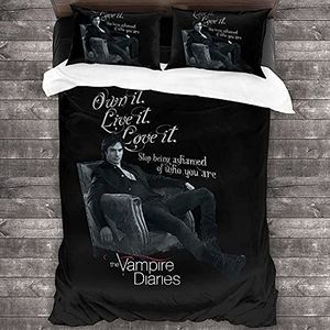 ANSSON The Vampire Diaries Beddengoedsets, Damon Salvatore kinderdekbedovertrek en 2 kussenslopen, slaapkamer decoratief beddengoed, hypoallergeen (double 200 x 200, Damon3)