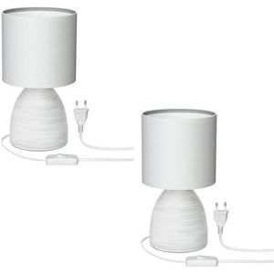 ledscom.de 2 stuks tafellamp CALA, schakelaar, keramiek, stof, wit, 1x E14 max. 40W